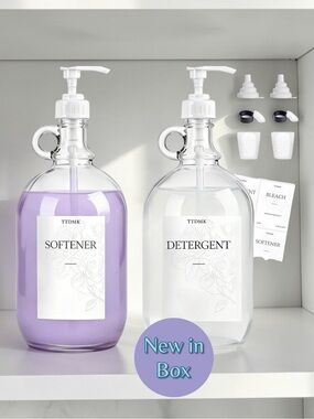 🧺🍶🧴 2 Pc Glass Laundry Detergent Dispenser Set – 64 oz Each